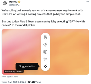 ChatGPT上线全新功能Canvas，这是OpenAI融资66亿美元的底气？