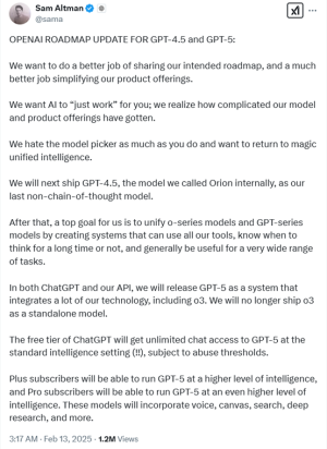 凌晨OpenAI官宣GPT4.5、GPT5即将发布